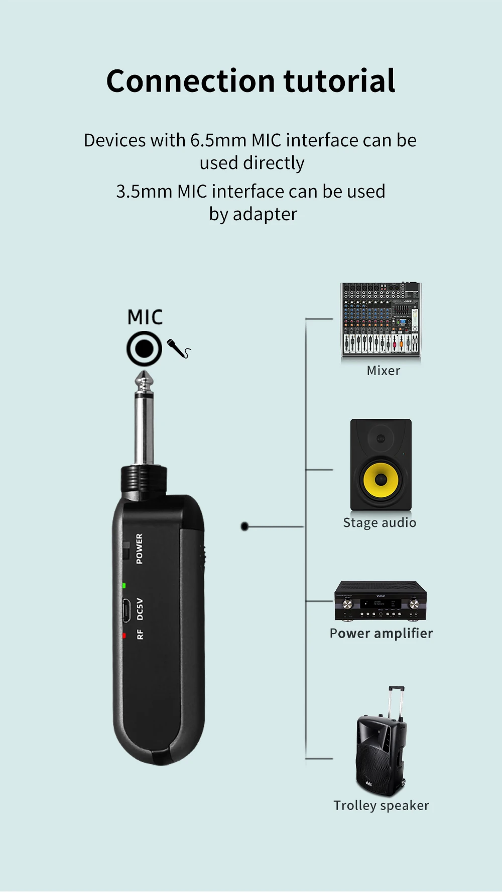 Long Range Receiving Rechargeable Wireless Microphone Handheld Mic UHF for Party Home Karaoke with Echo Function