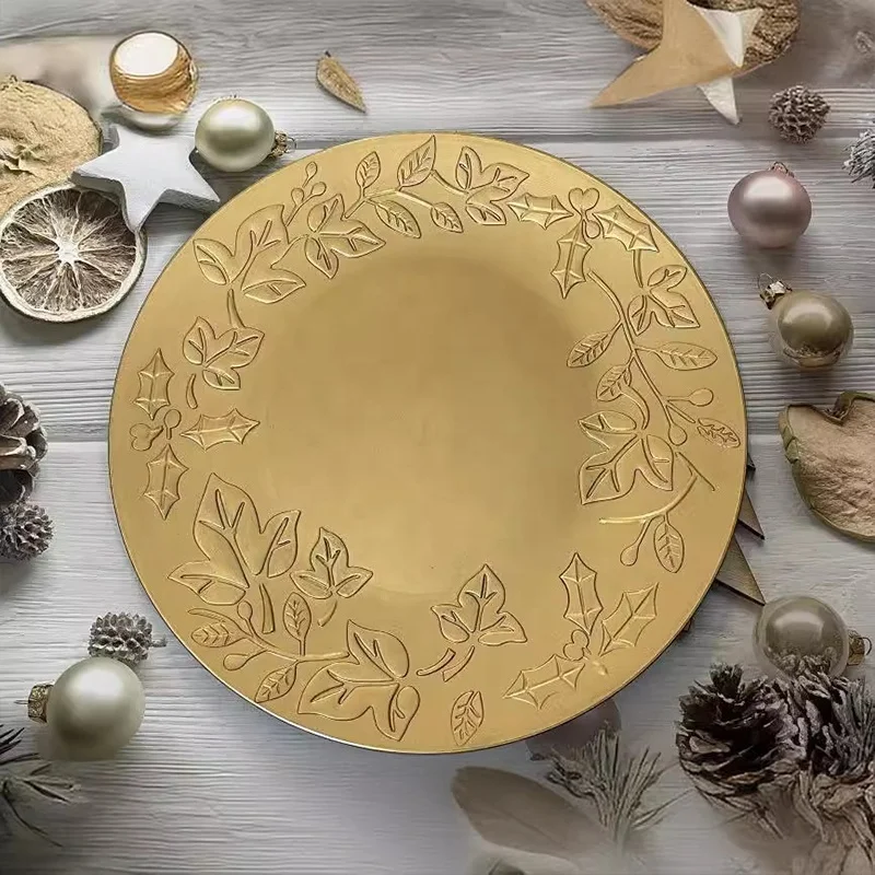 Wedding Party Table Setting Octagonal Plastic Chargers Plate 13 Inch Gold Plastic Dinner Plate
