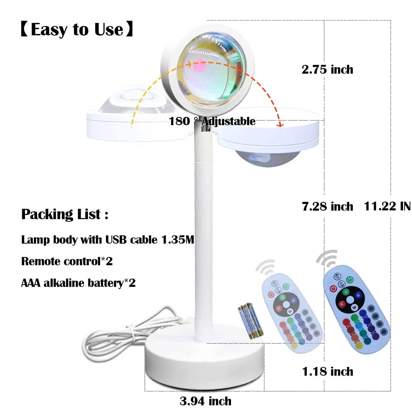 Proiettore per tramonto a 16 colori cangianti con 4 modalità di illuminazione, luce notturna USB rotante a 180° con telecomando | Leroy Merlin