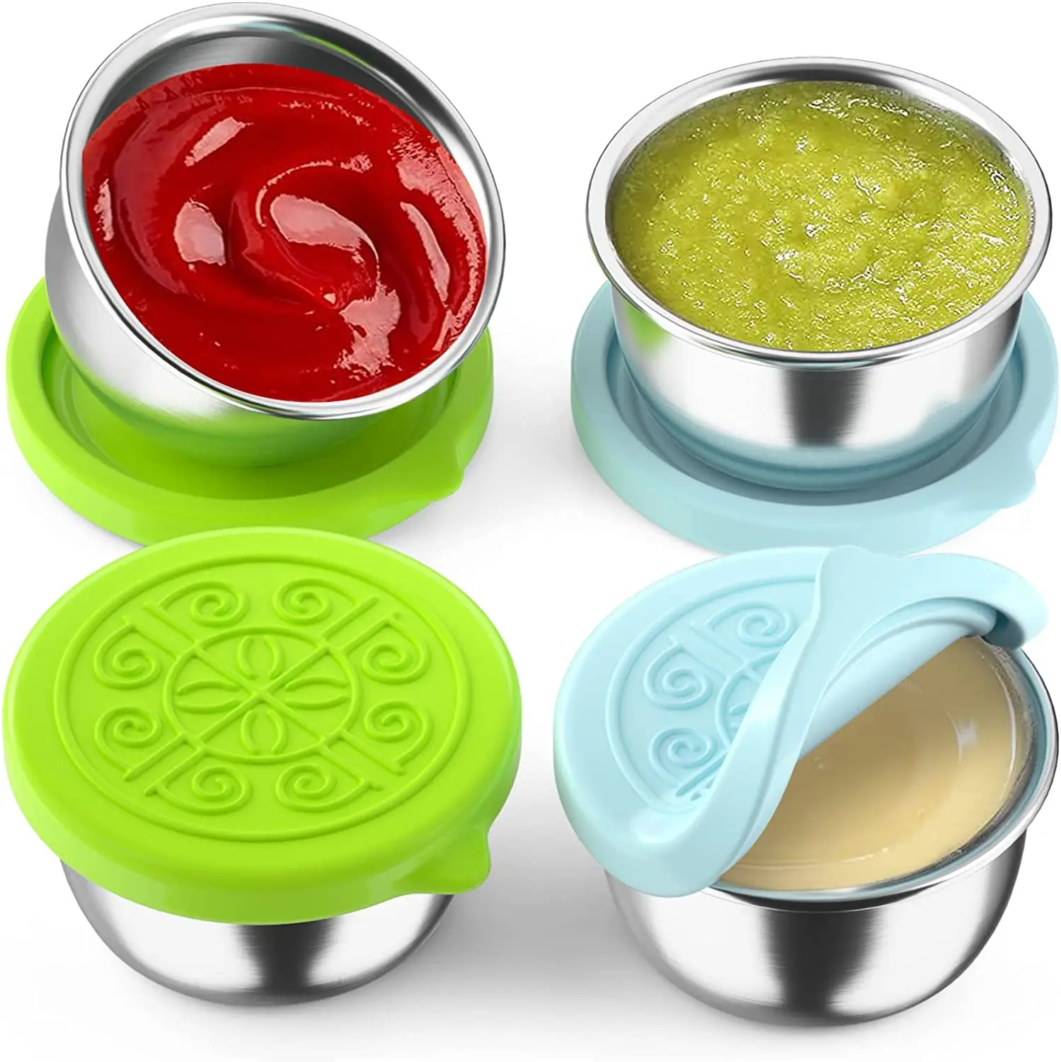 Герметичные чашки для соуса из нержавеющей стали маленькие пищевые контейнеры многоразовый контейнер салата силиконовые растягивающиеся крышки