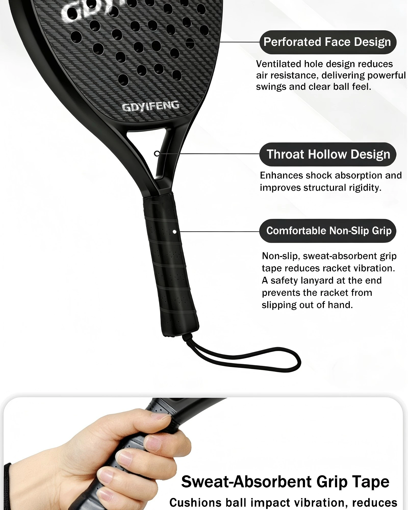 Customize Logo Diamond Tennis Paddle Racket Overgrip 12K18K Carbon Fiber Grip Lightweight Professional Polyester Net Pala De