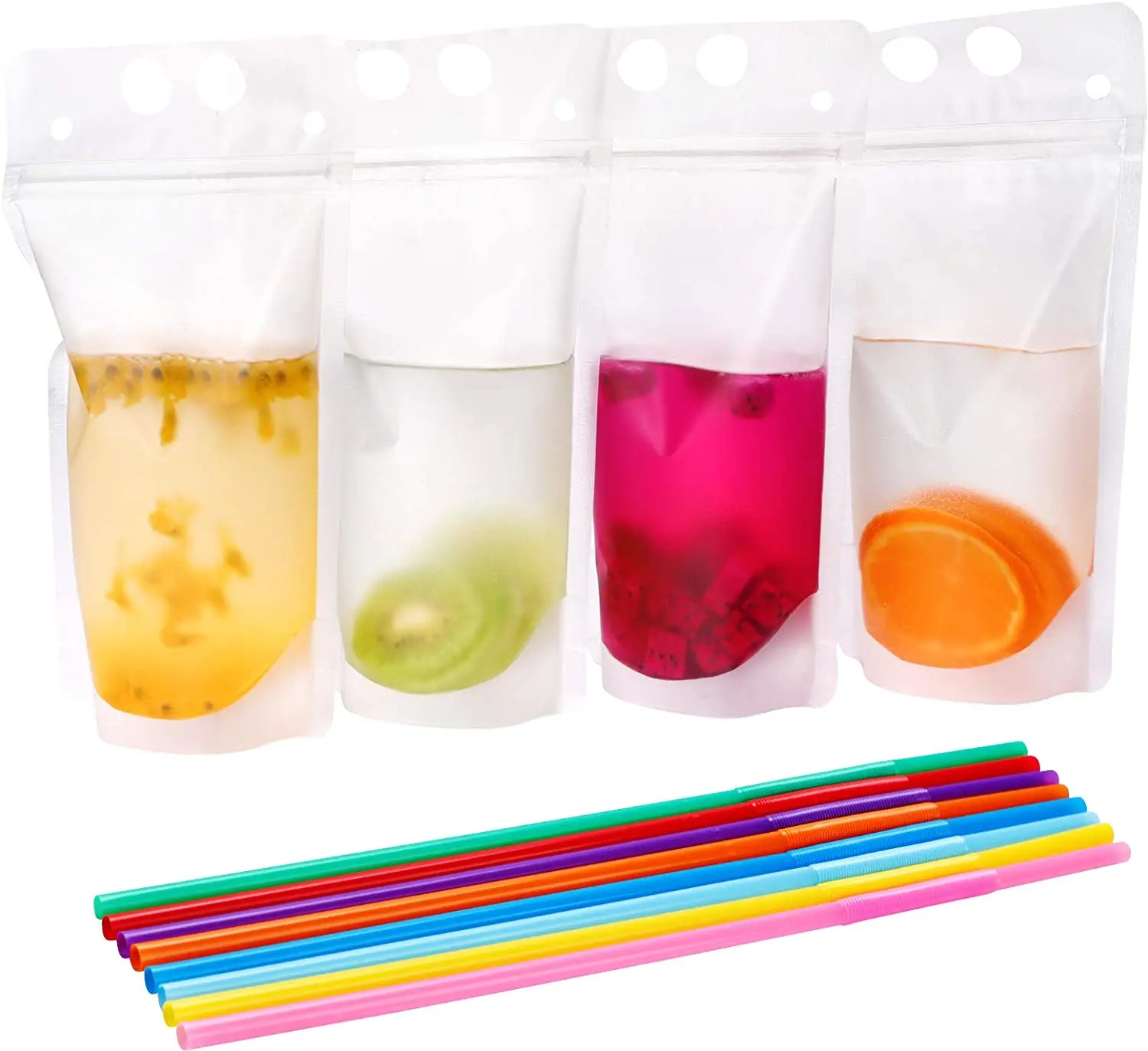 100PCS Drink Pouches with Straw Smoothie Bags Juice Pouches with 100 Drink  Straws, Heavy Duty Hand-Held Translucent Reclosable Ice Drink Pouches Bag  by C CRYSTAL LEMON 