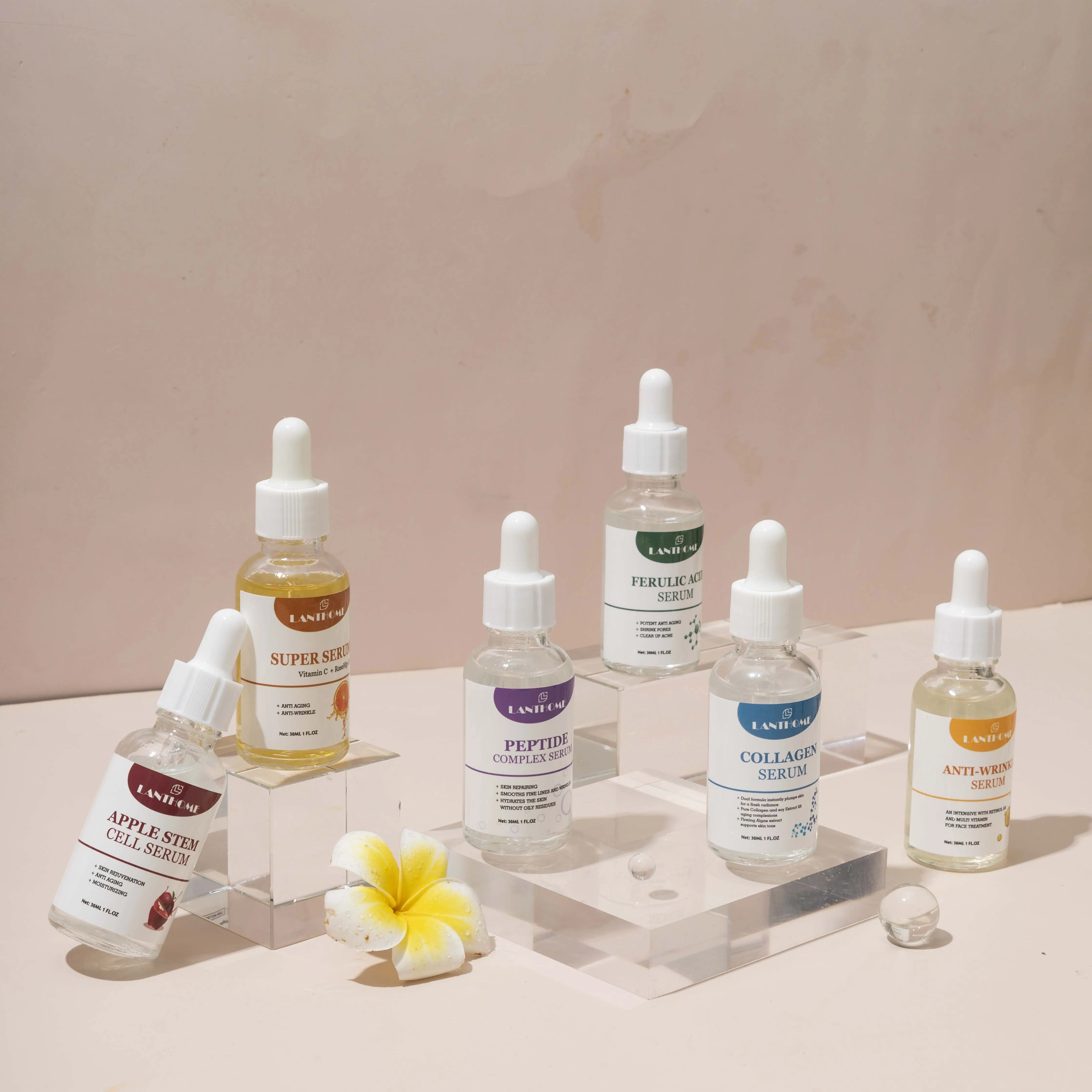 Lanthome Natural Organic Whitening Facial Serum Anti-Aging Wrinkle Repair Peptide Complex Boosts Collagen Tighten Smooth Skin