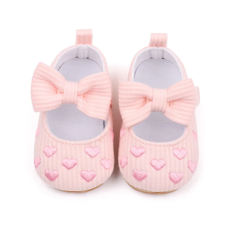 Heart Embroidery Design Baby Girl Shoes Anti-slip TPR Outsole Prewalker Baby Shoes for Girls supplier