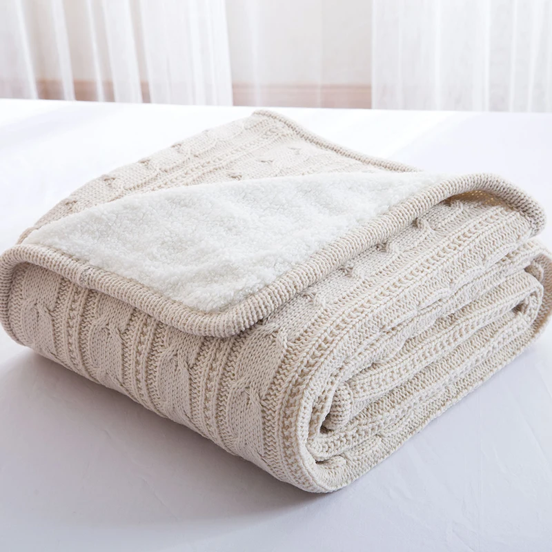 American Style Solid Knitted Sherpa Throw Blanket Comfort and Style Fleeced Portable for Home Bed Bath for Autumn supplier