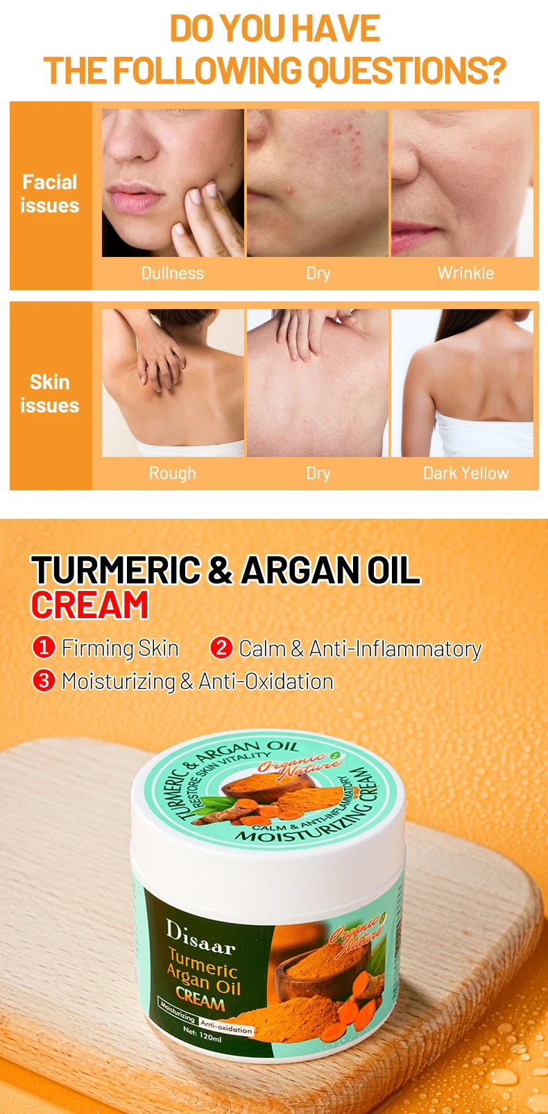 Disaar argan oil turmeric face cream anti aging face cream skin care whitening skin cream