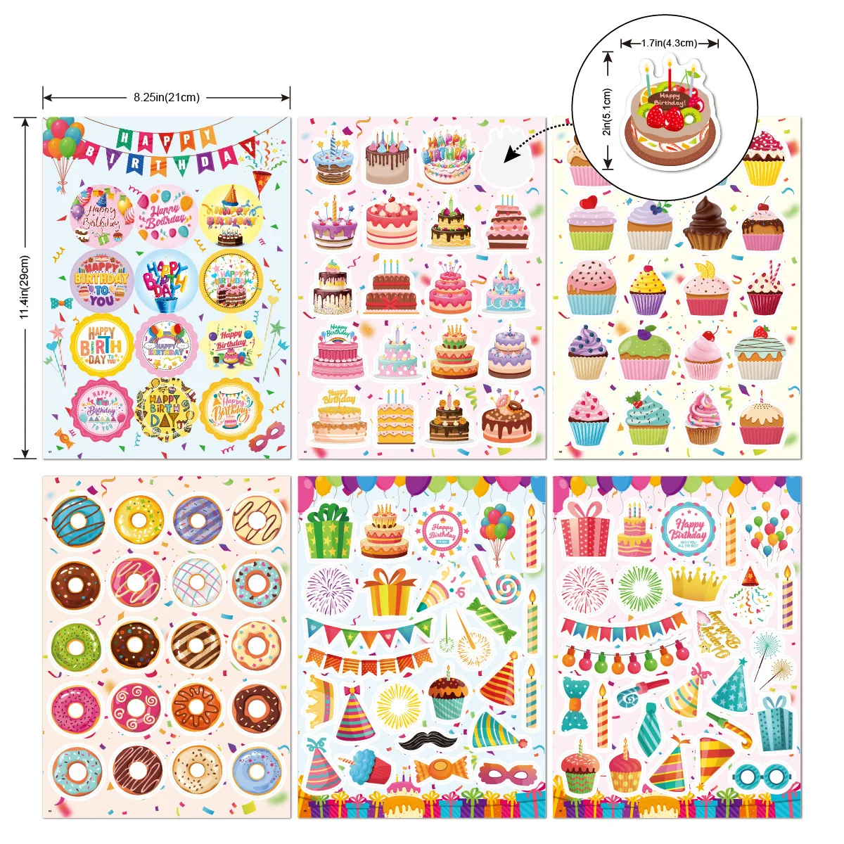 Cheap Vinyl Self-Adhesive Creative Cartoon Decorative Happy Birthday Stickers for Kids Adults Waterproof Sticker Sheet