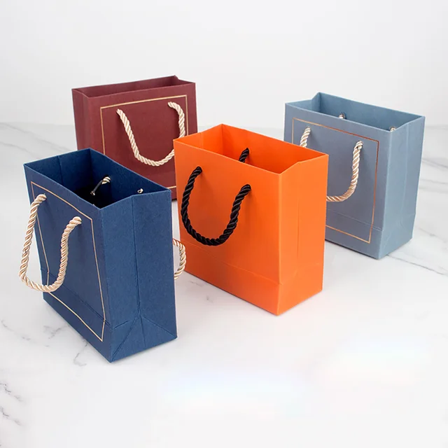 Luxury Collapsible Small Gift Paper Gold Stamping Handbags Packaging Candy Cookie Stripe Jewelry Foldable Storage Shopping Bag