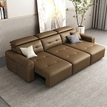 Customizable Multi-Functional Extendable Leather Sleeper Sofa Bed Indoor Electric Remote Control Adjustable Backrest Living Room