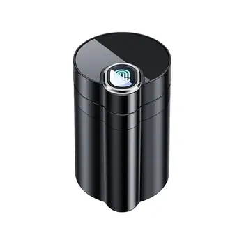 Car Ashtray with Lid Smell Proof Smokeless Mini Trash Can Detachable Stainless Steel Ash Tray Led