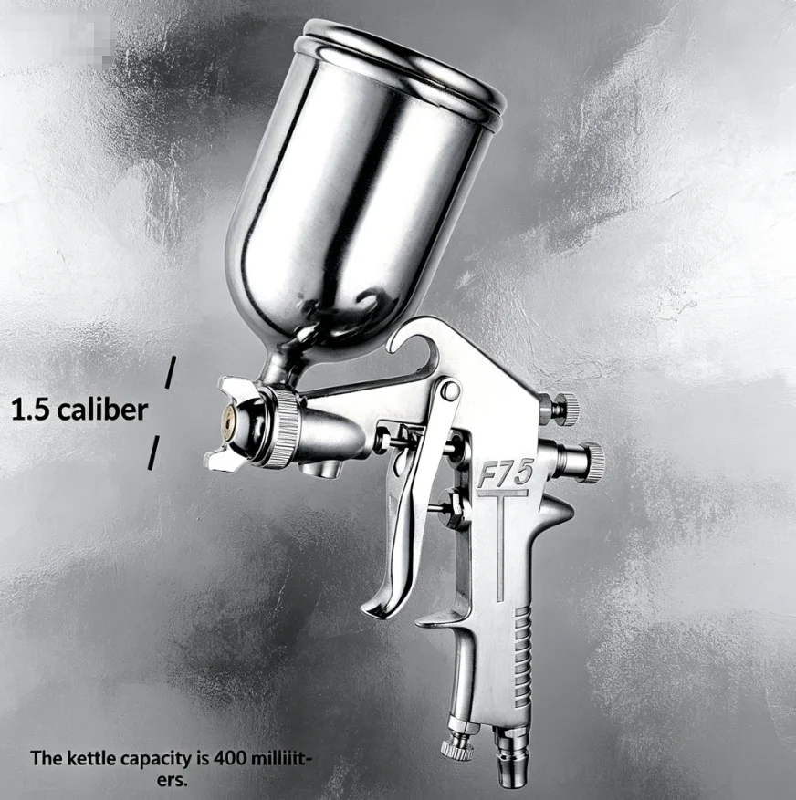 F75 Pneumatic Paint Sprayer High Pressure 400cc Gravity Feed Spray Gun Aluminum Alloy Construction 1.5mm Nozzle