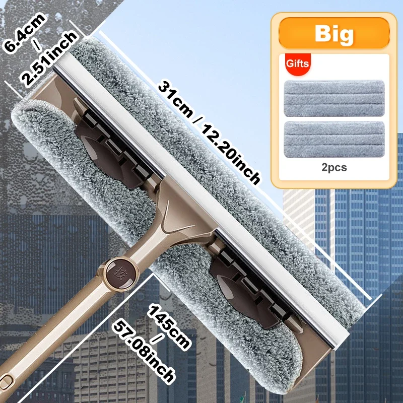 Glass Cleaning Tool Double-sided Telescopic Rod Window Cleaner Squeegee Wiper 
