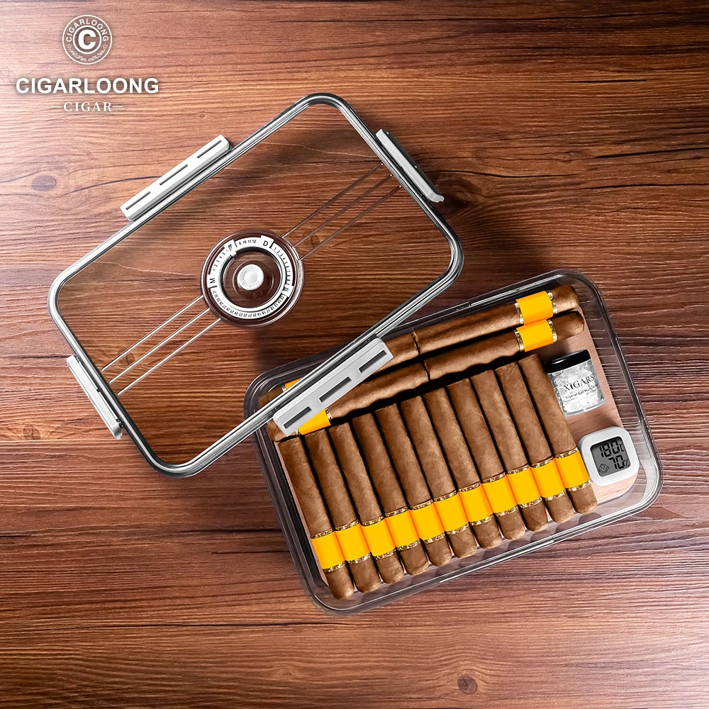 CIGARLOONG Sealed Cigar Box - Holds 30 Cigars with Hygrometer