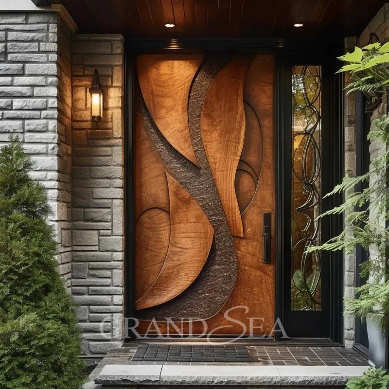 2025 Latest Designs Hign End Villa Wooden 3D Carving Design Exterior Pivot Front Main Entrance Door