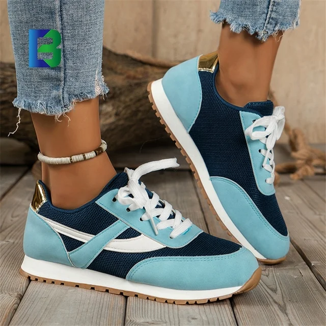 woman's lace-up flat low casual sports single new plus size 36-43 round toe mesh walking running shoes sneakers for women