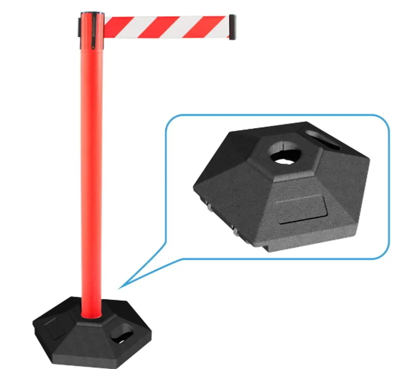 The wheel rubber base plastic PVC retractable belt barrier stanchion Queue Stand