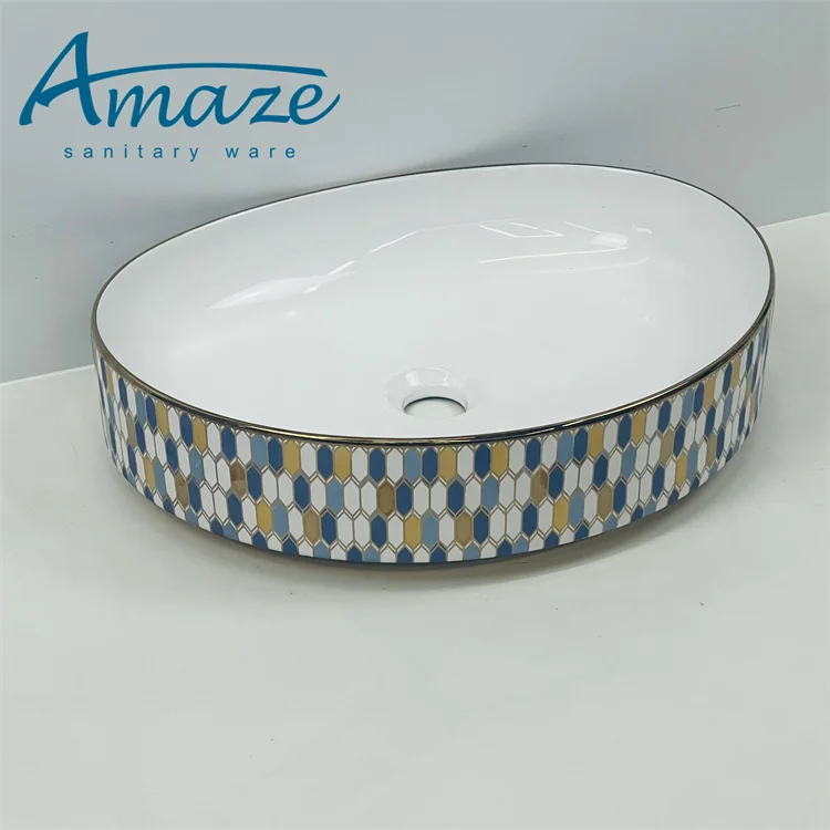 China high quality sanitary ware bathroom ceramic table top art lavabo hand wash basin for hotel factory