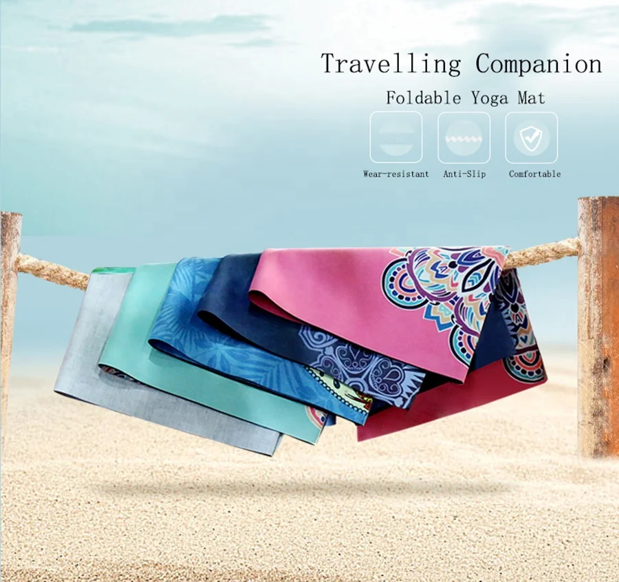 Новый дизайн, тонкий коврик для упражнений на открытом воздухе, легкий натуральный каучук, замшевый Коврик для йоги из микрофибры, складной Дорожный Коврик для йоги