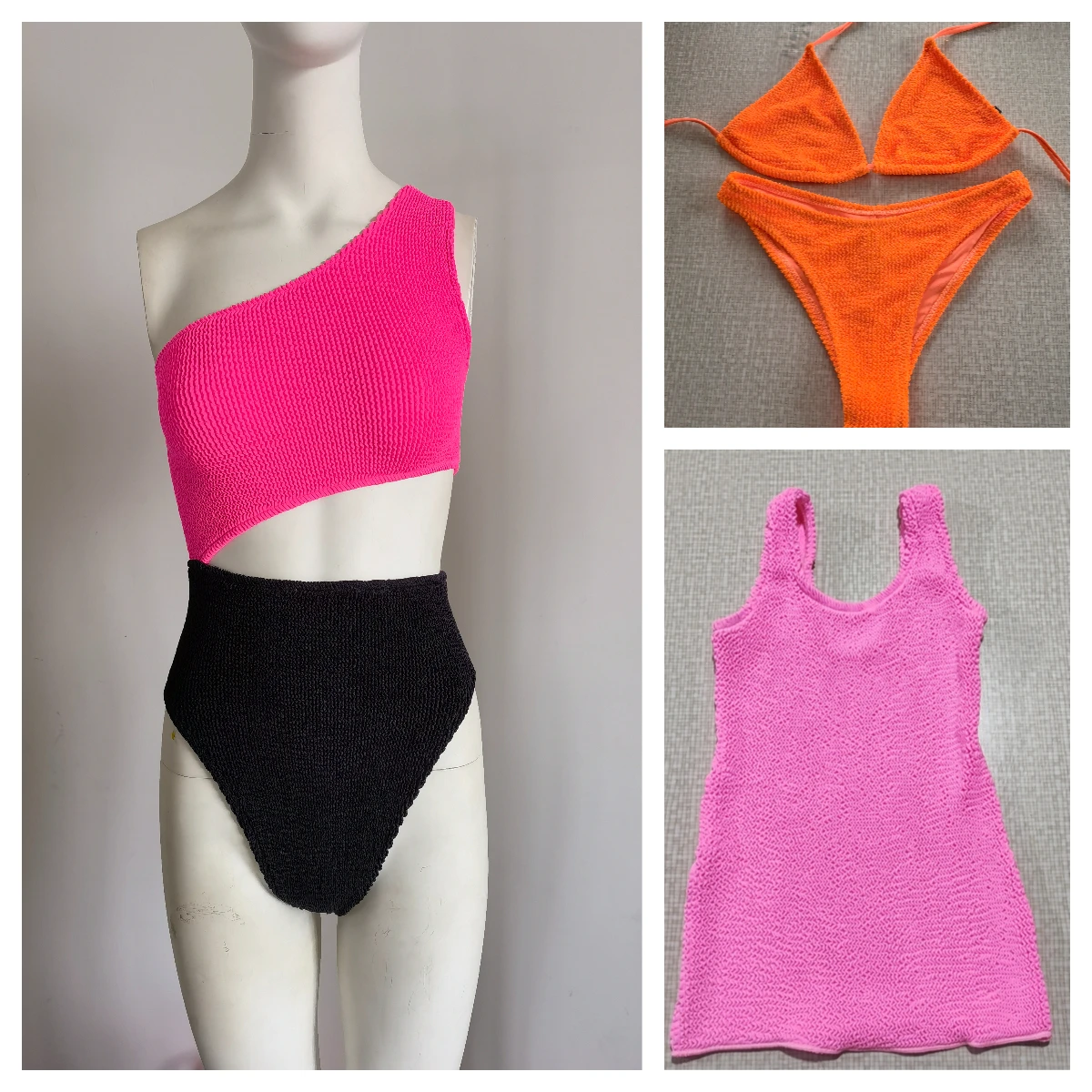 New Design Custom Crinkle One Size Fits All Swimwear Solid Color Seersucker Jacquard Women Swimwear