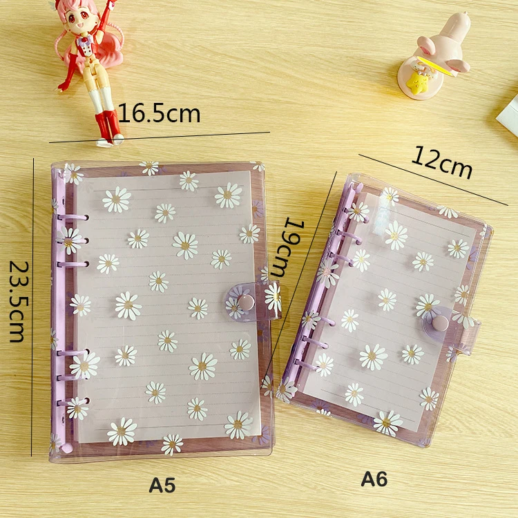 2 Pieces A6 PU Leather Notebook Binders Purple Green with 12 Pieces 6 Holes A6 Translucent Waterproof PVC Loose Leaf Zipper Bags Binder Pockets 7 Sheets Self-Adhesive Writable Labels for Office School 