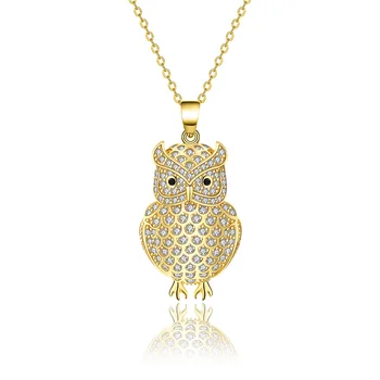 Europe America 925 Silver 18k Real Gold-plated Zircon Owl Pendant Necklace For Girl