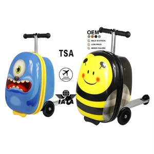 Kids Scooter Luggage Custom Airport Travel Design 3D Trolley Children Suitcase Luggage Bag with Scooter for Kids