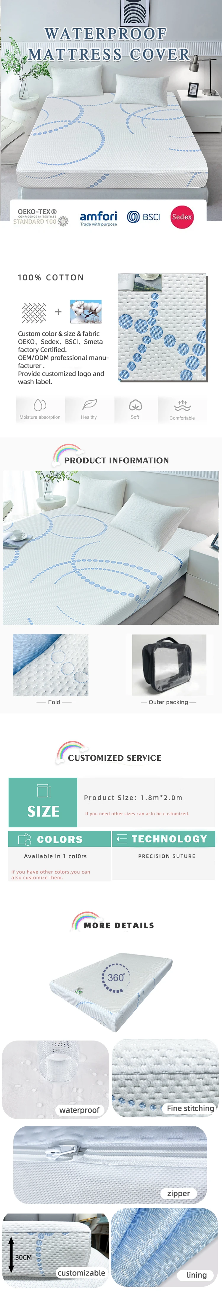 Luxury King Size Flannel Mattress Protector Waterproof and Anti-Dust Mite Cooling Mattress Protector manufacture