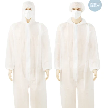 In Stock Disposable Nonwoven Microporous Sms Pp Protective Coverall White Cheap Type 5_6 Ppes Disposable Suit Safety Clothing