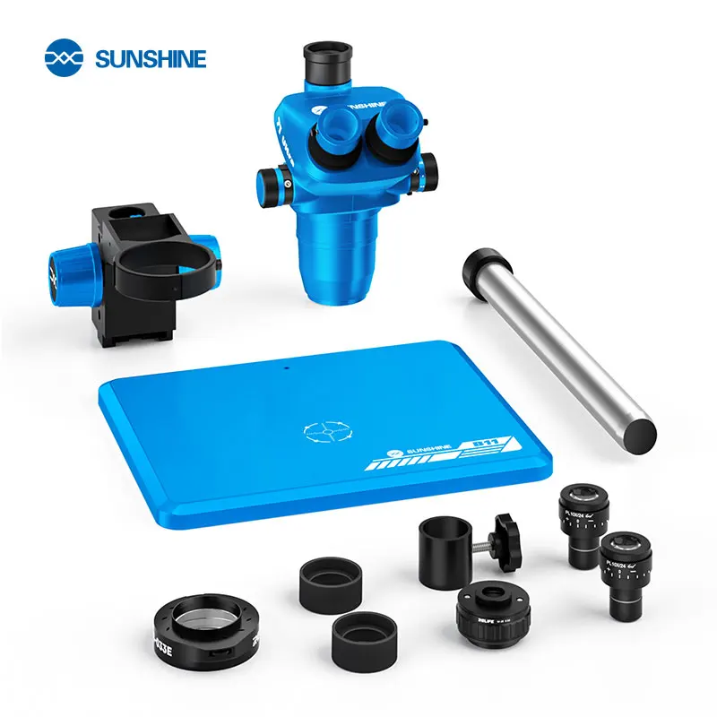 Microscope électronique SUNSHINE 71 Ultra Trinocular à zoom continu et fixe pour la réparation de téléphones mobiles et de bijoux