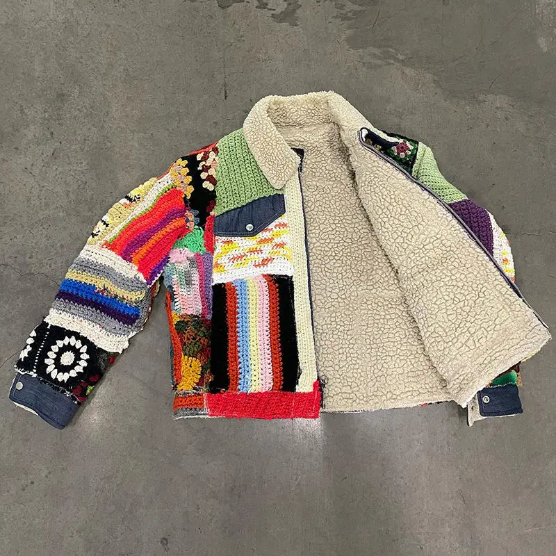 Salati Customized Patchwork Winter Zip Cotton Wool Knitted Jacket Plus Size Color Block Christmas Sweater Fleece Jacket for Men gallery 5