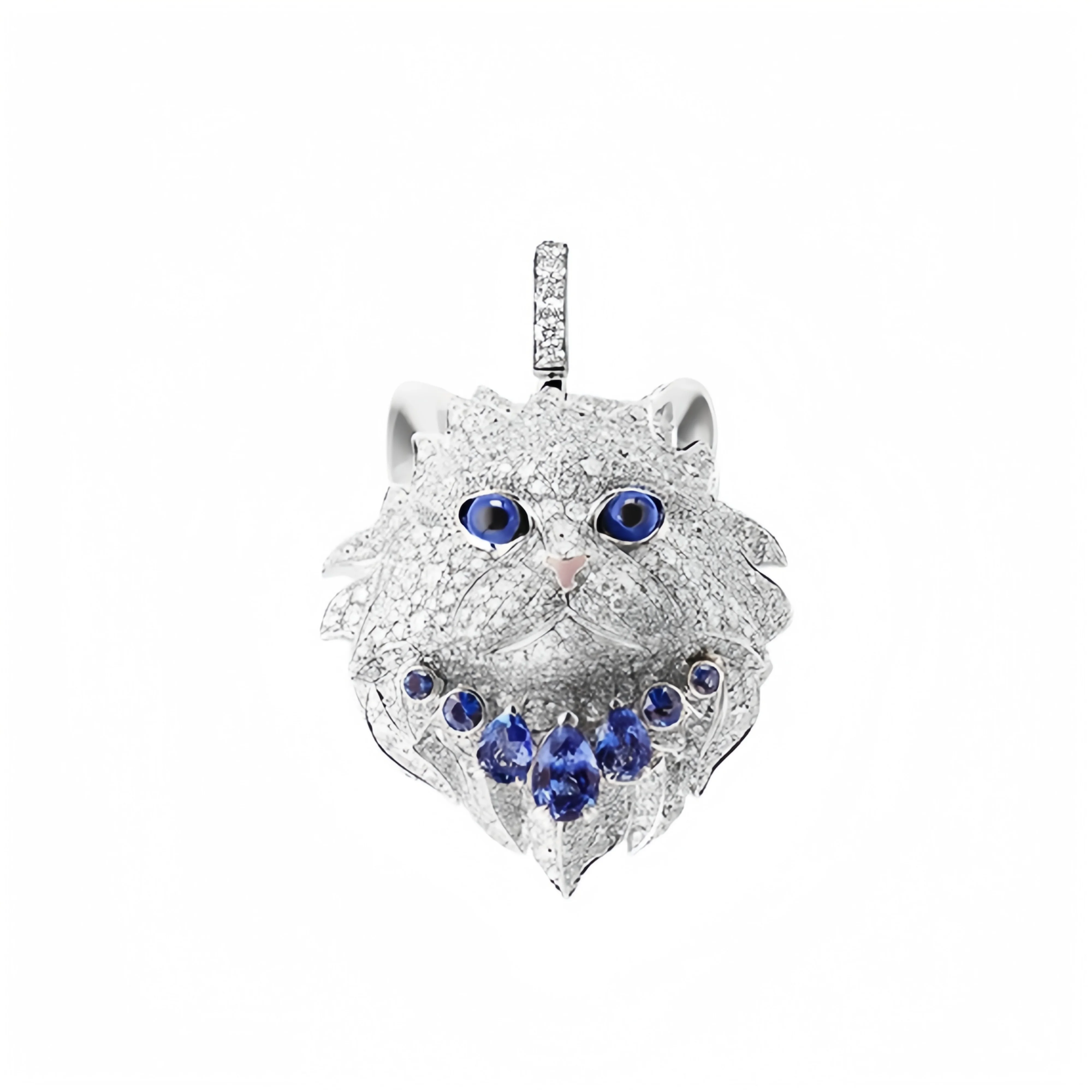 MUSHAN Jewelry Factory 925 Sterling Silver Necklace Fashion Women High Carbon Diamond Cartoon Cute Persian Cat Pendant Necklaces