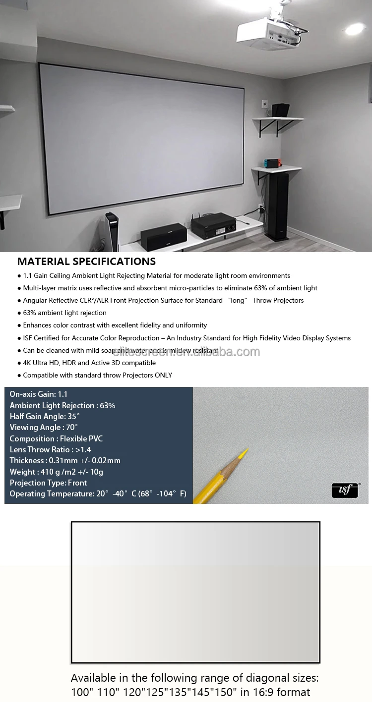 Alr100ls4 100'' 169 Ambient Light Rejecting Screens High Quality