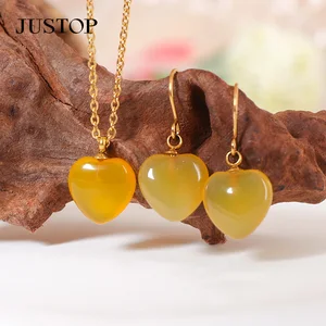 Fashion Heart Stainless Steel 18K Gold Plated Crystal Earrings and Necklace Set for Women Engagement Jewelry