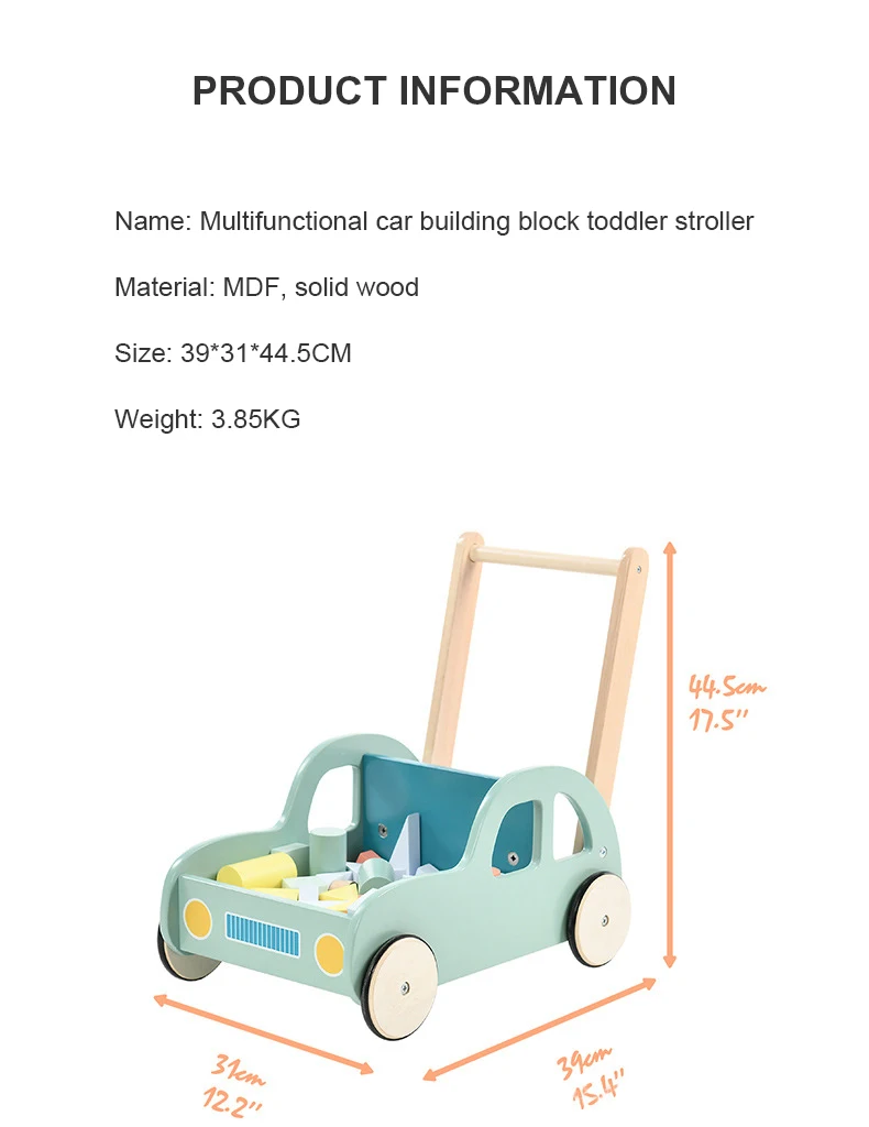 Wooden Baby Walker With Storage Bookcase And Car Toys Included For
