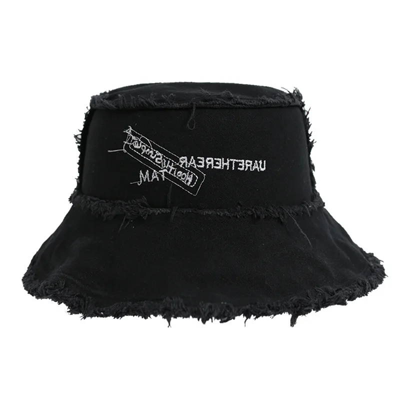 LT227 Summer Plain Washed Frayed Bucket Hat Outdoor Travelling Fisherman Caps Women Wide Brim Summer Cap