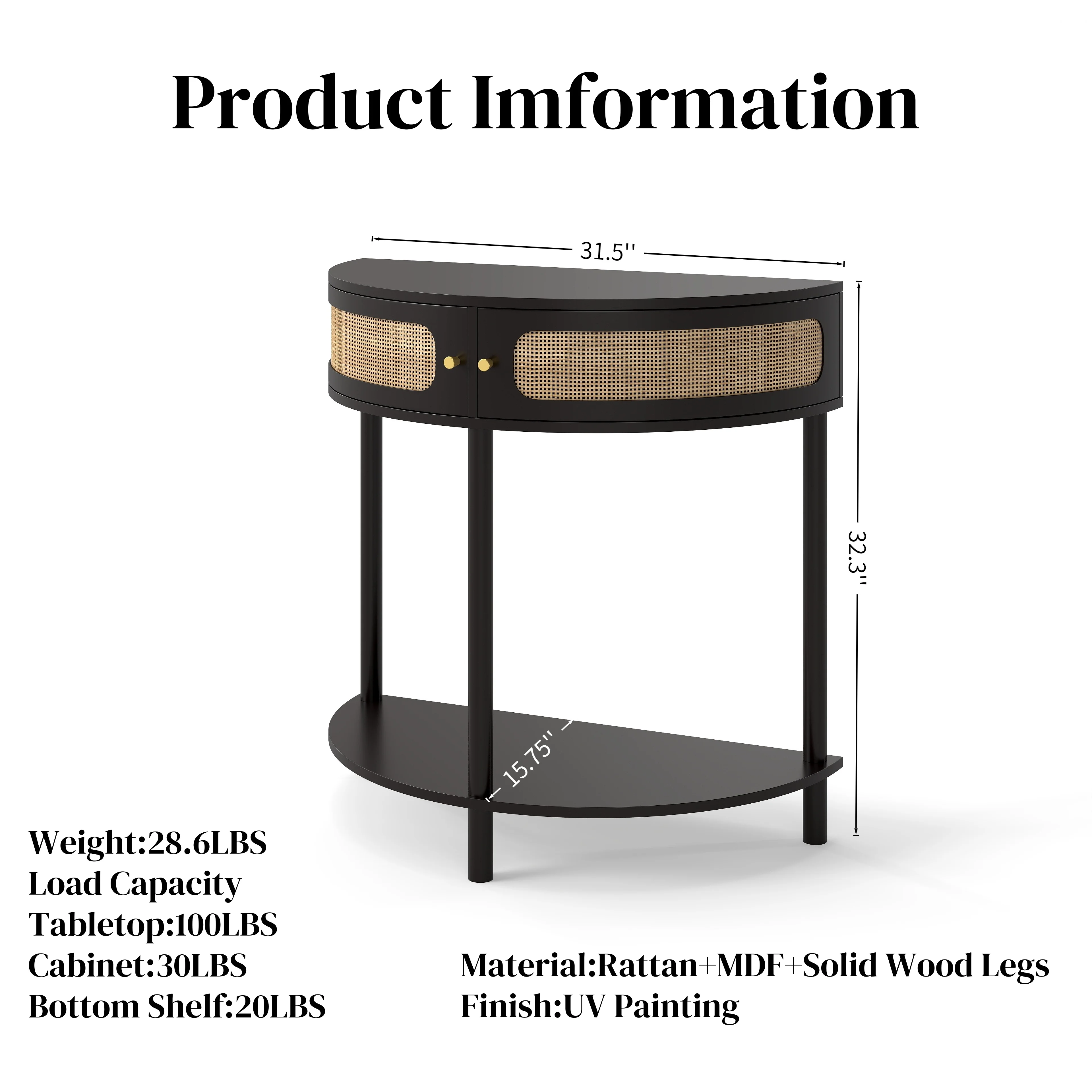 Elvarenae Ravelle Half-Moon Console Table — product detail