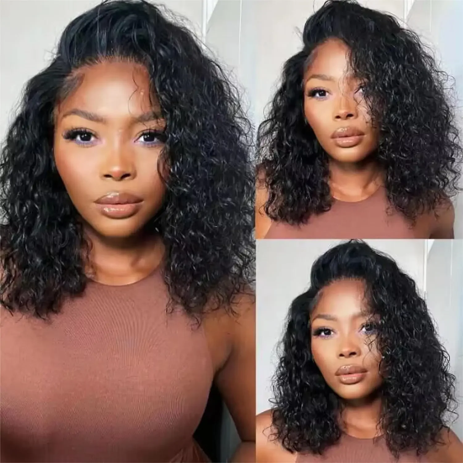 180% Short Bob Water Wave Lace Front Wig_voghion.com