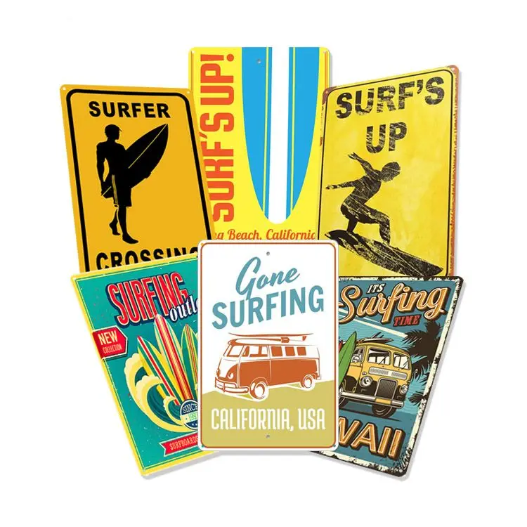Metal Tin Sign Poster Vintage Surfing Beach Plaque Retro Club Plate Wall Decor 