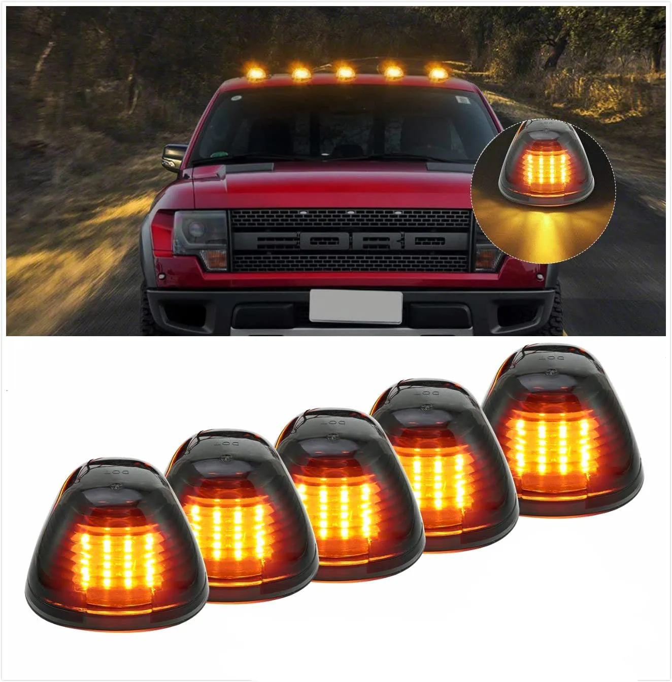5X Amber Cab Roof Marker Running Lamps 12V LED Light +Wiring Pack For