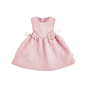 New Arrivals 2023 Kids Winter Dress Sleeveless O-neck 3D Flowers Toddler Girl Clothes Warm Girls Dresses