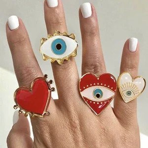 New Women's Punk-Style Stainless Steel Adjustable Ring Exaggerated Demon Eye Eyeball Trendy Finger Decoration Jewelry Gift