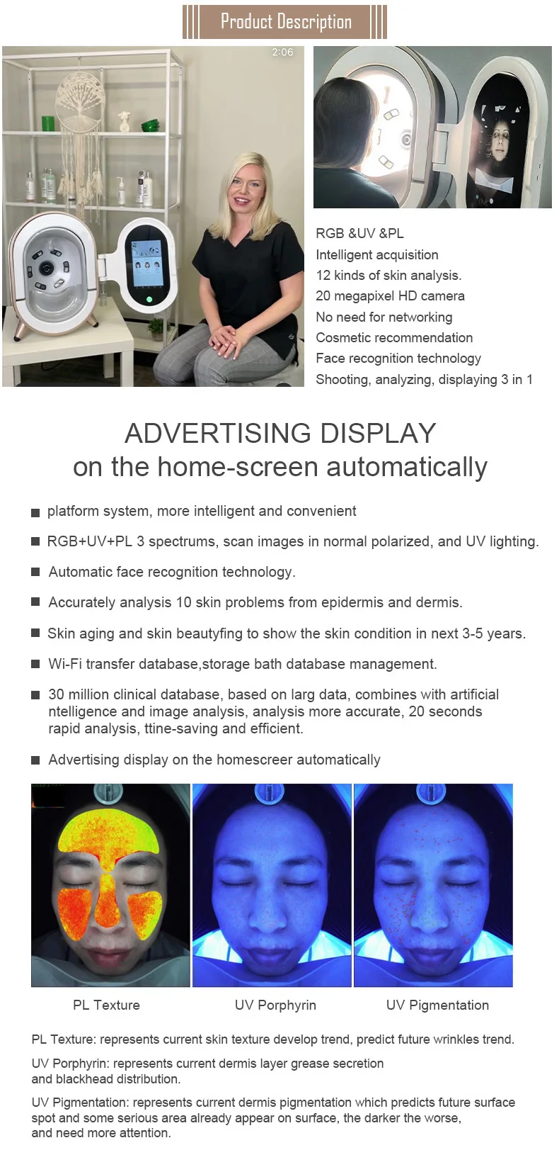 Skin Machine 2024 AI Technology 3D Facial Scanner Skin Analyzer Portable Skin ...