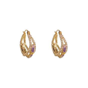 Micro-Paved Zircon Hollow Square Earrings Versatile Light Luxury High-End Multi-Layered Gold Fashionable Personality Style