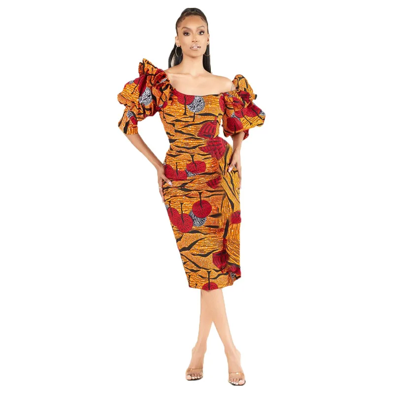 Multiple Style Causal Wearing Midi Dress African Kitenge Designs Plus Size Women Dresses