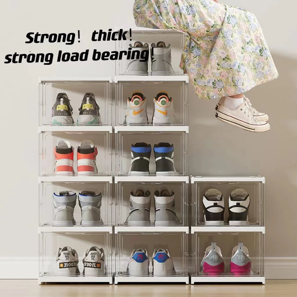 Plastic Stackable Shoe Organizer Container Foldable Sneaker Storage ...