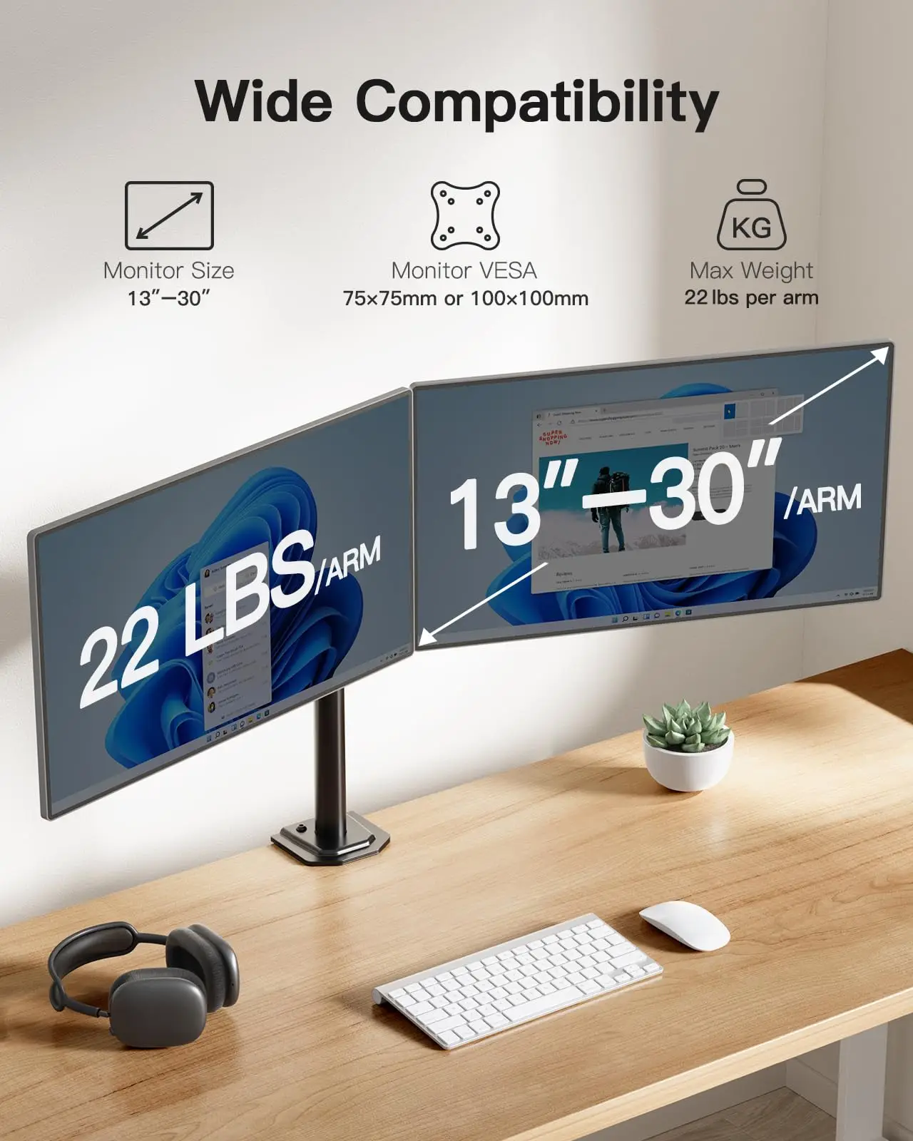 MG Dual Computer Monitor Stand 27 32  Vesa Screen 2  Arms Desk Mount PC Risers White  Double Computer  Vertical  Clamp Laptop