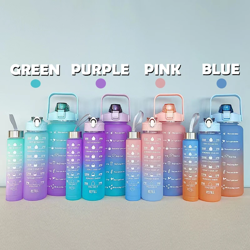 Running Water Bottle With Strap Gradient Color 3 Piece Set Motivational