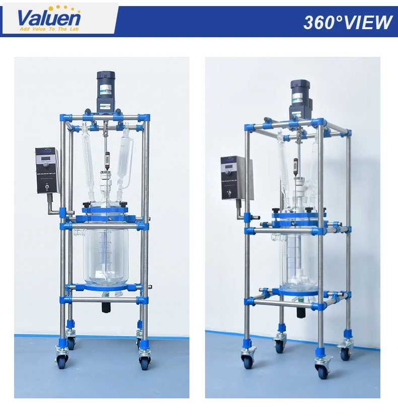 Valuen 5L Crystallization Reactor Double Jacketed Glass Reactor  double layer glass reaction kettle factory