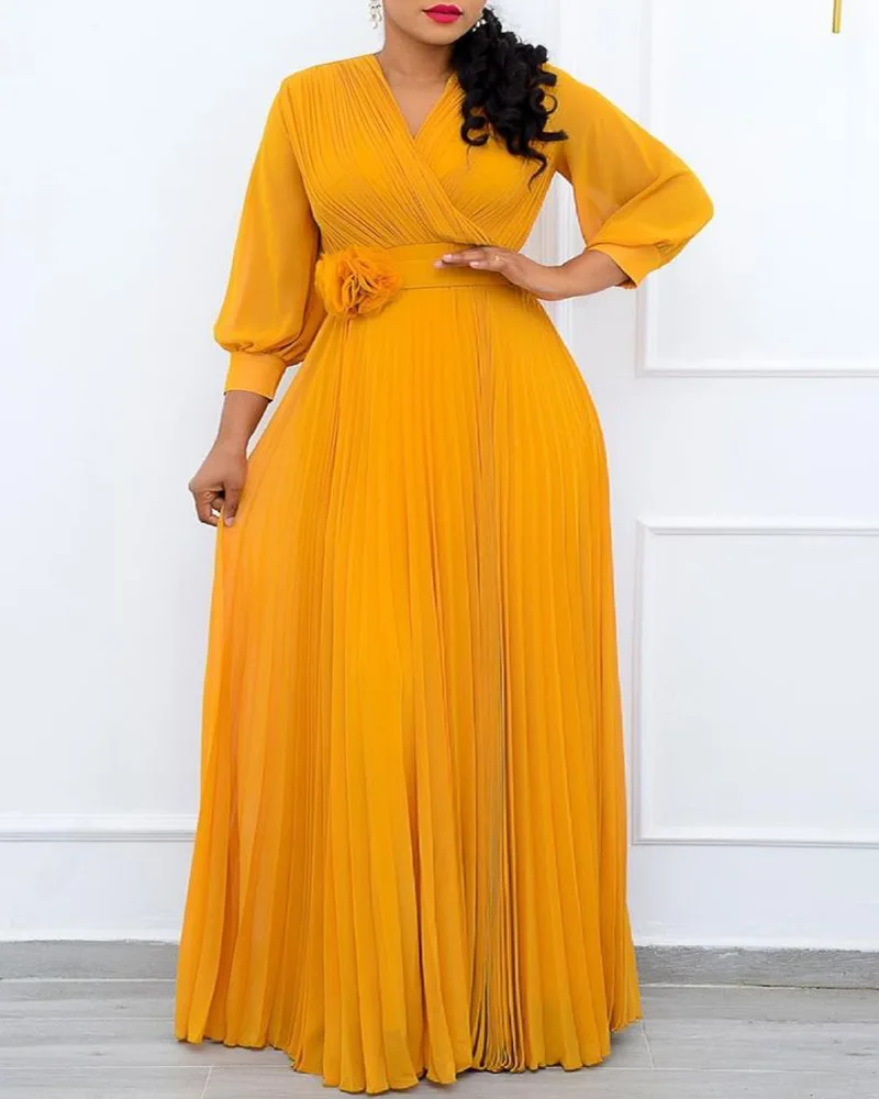 DP8117 New Design Temperament Tommuter Splicing High Waist Loose Long Dress Plus Size Womens Dress Pleated Dress With Free Belt