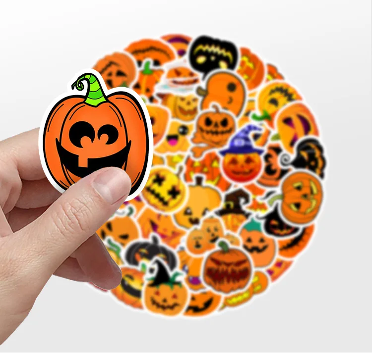 Halloween Theme Cute Self-adhesive Vinyl Pumpkin Night Light Ghost Die-cut Stickers Customizable Color Shape HTX Brand Eve supplier